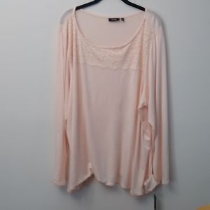 Apt. 9 Women's Lace Yoke L/S Tee, Pink,3X, NWT